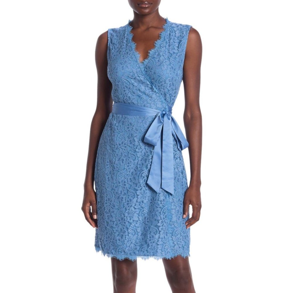 DVF Julianna sleeveless blue lace wrap dress XL 16